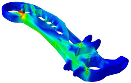 FEA results of the final design: Van Mises stress in the overmolding structure